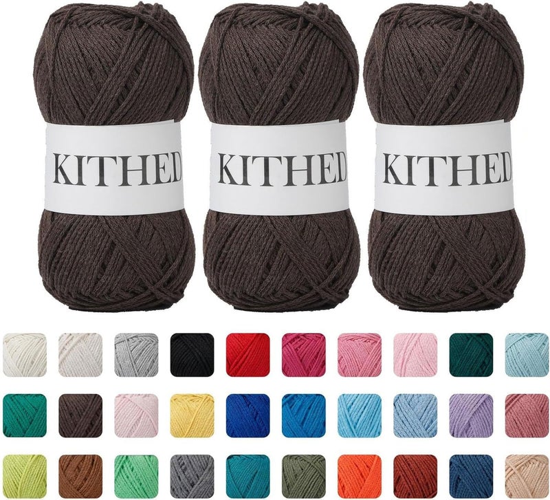 KITHED Cotton Yarn，10.5oz，526yard，3 Pack ，Soft Yarn for Crocheting and Knitting (15 Dark Coffee) - Image 1